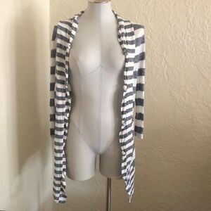 Three Dots Navy Blue White Striped Cardigan